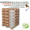 60 scatole: 54 di legna da ardere + IN OMAGGIO: 6 scatole di legnetti + 6 barrette accendifuoco + accendino