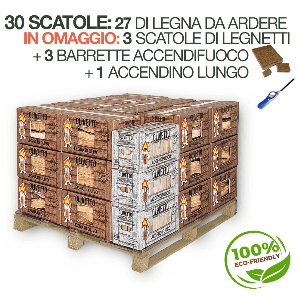 30 scatole: 27 di legna da ardere + IN OMAGGIO: 3 scatole di legnetti + 3 barrette accendifuoco + accendino - immagine 2