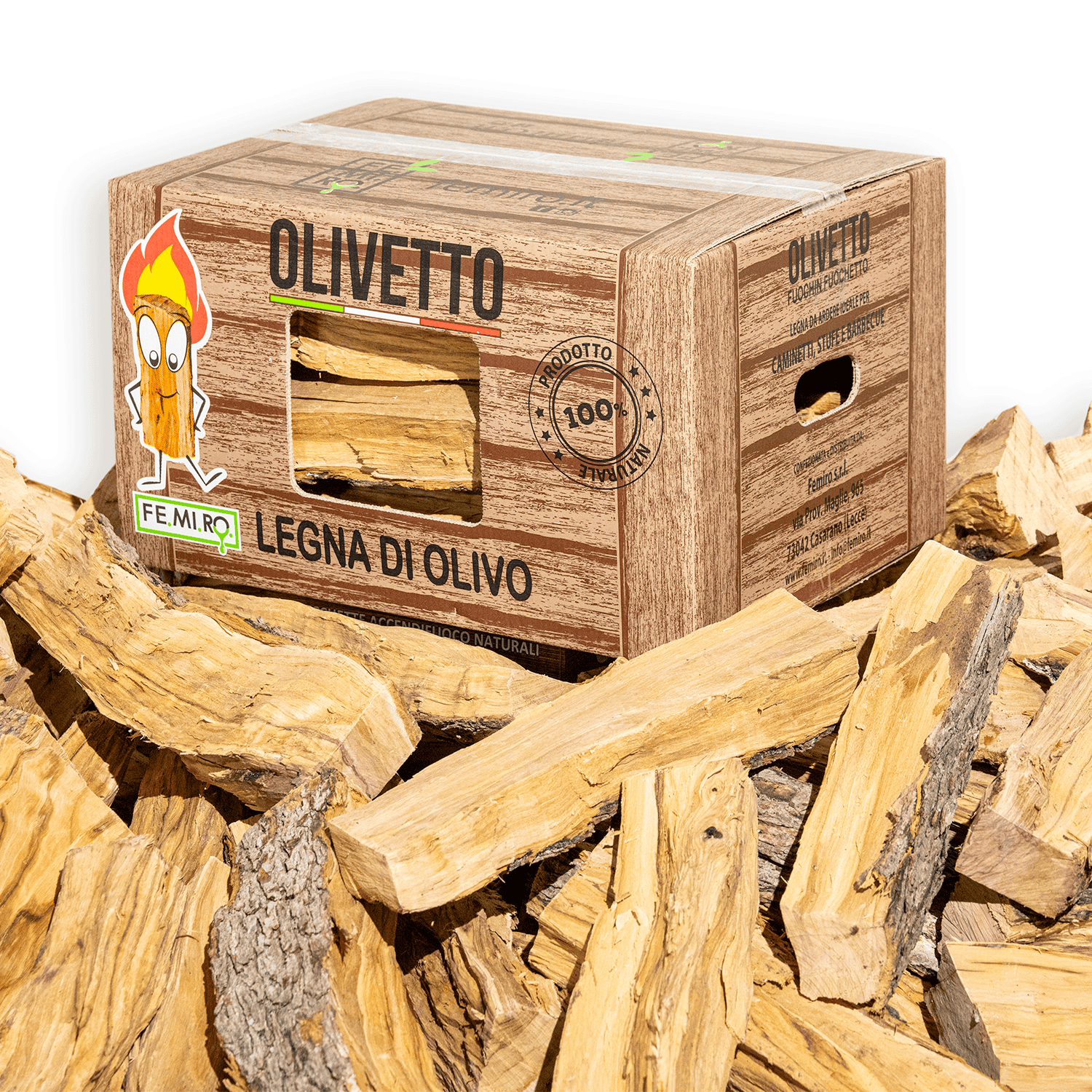 Legna da ardere di ulivo in scatola da 10Kg OLIVETTO - SU BANCALE - Qualità PREMIUM
